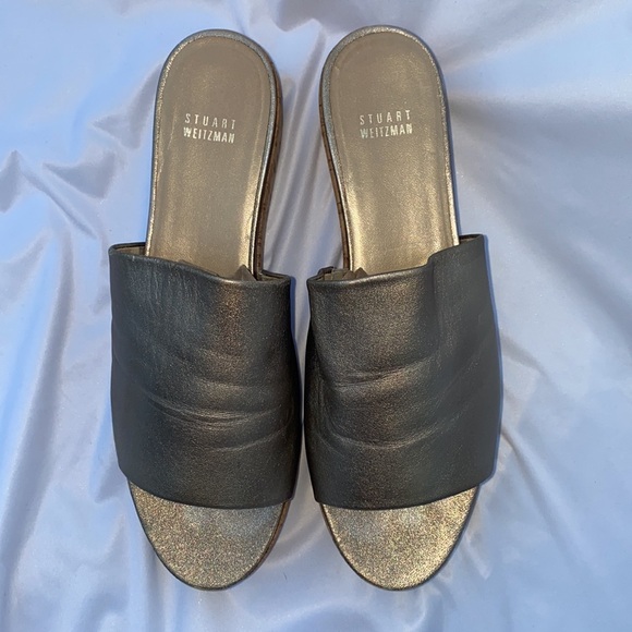 Stuart Weitzman Pewter Cork Wedge Slide Sandals Sz 11 LAST CALL ☎️⚠️ - Picture 4 of 8